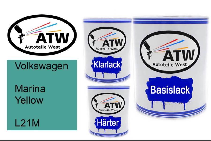 Volkswagen, Marina Yellow, L21M: 1L Lackdose + 1L Klarlack + 500ml Härter - Set, von ATW Autoteile West.